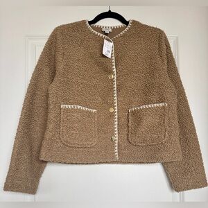 NWT! | J. CREW FACTORY Women’s Sherpa blanket-stitch jacket aged teak size small